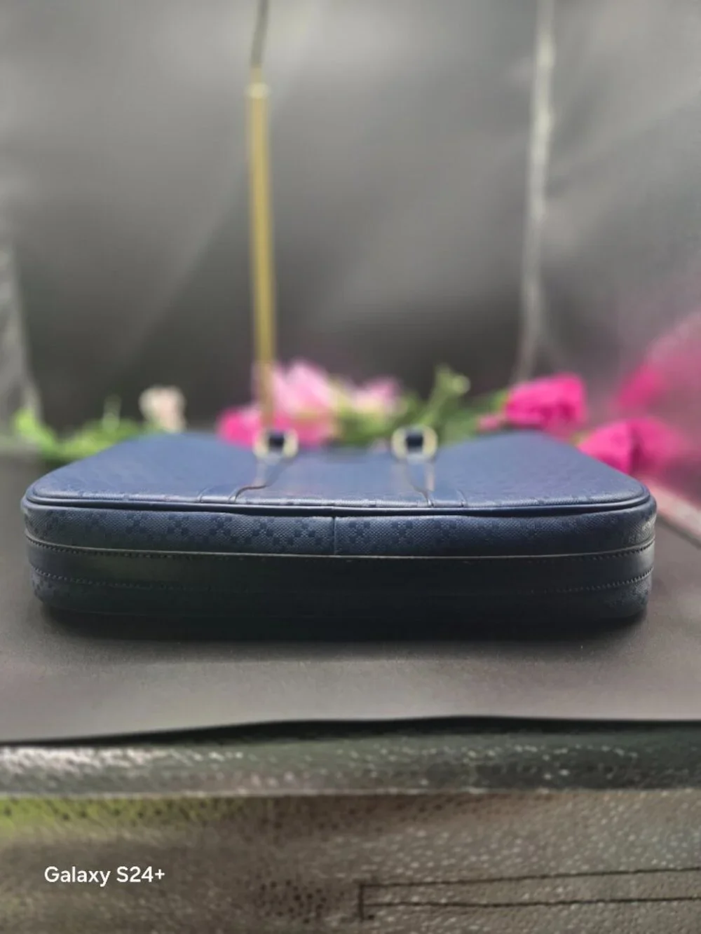 Authentic Gucci Diamante Blue Leather Briefcase Business Laptop Bag